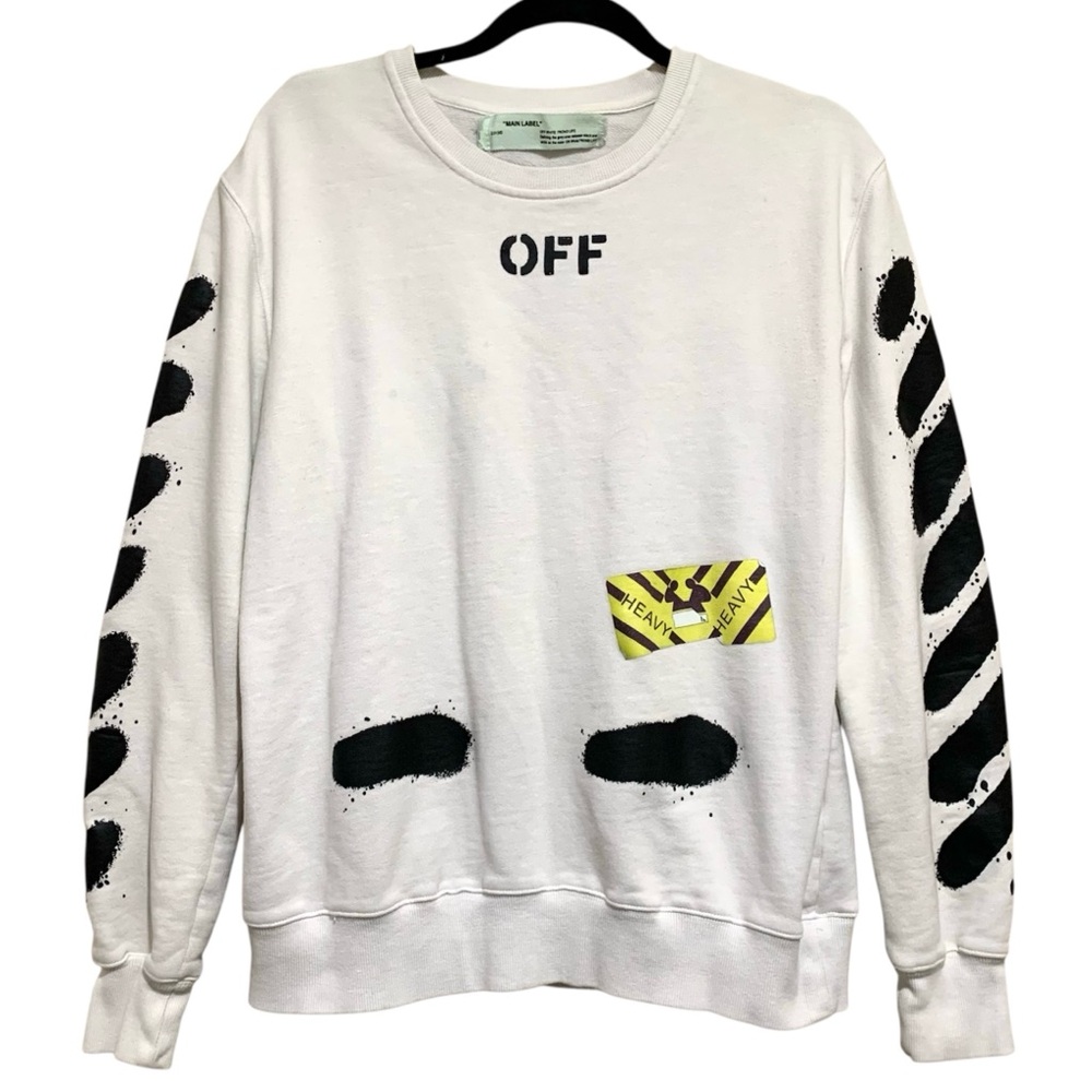 Off-White Virgil Abloh Main Label Diagonals Spray Crew Pullover Sweater Medium